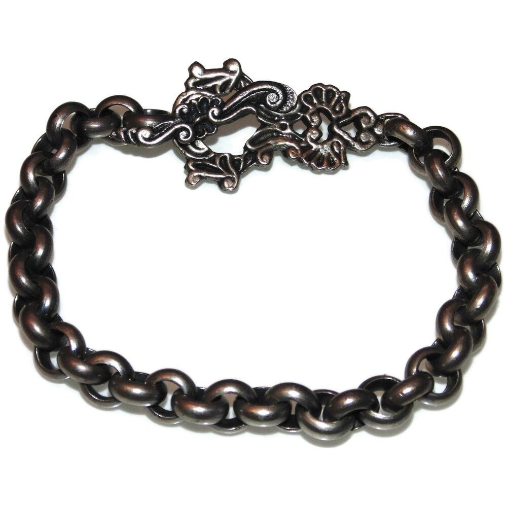 Vintage Estate Sterling Silver Chain Rolo Ornate Toggle Clasp Bracelet 8.5"